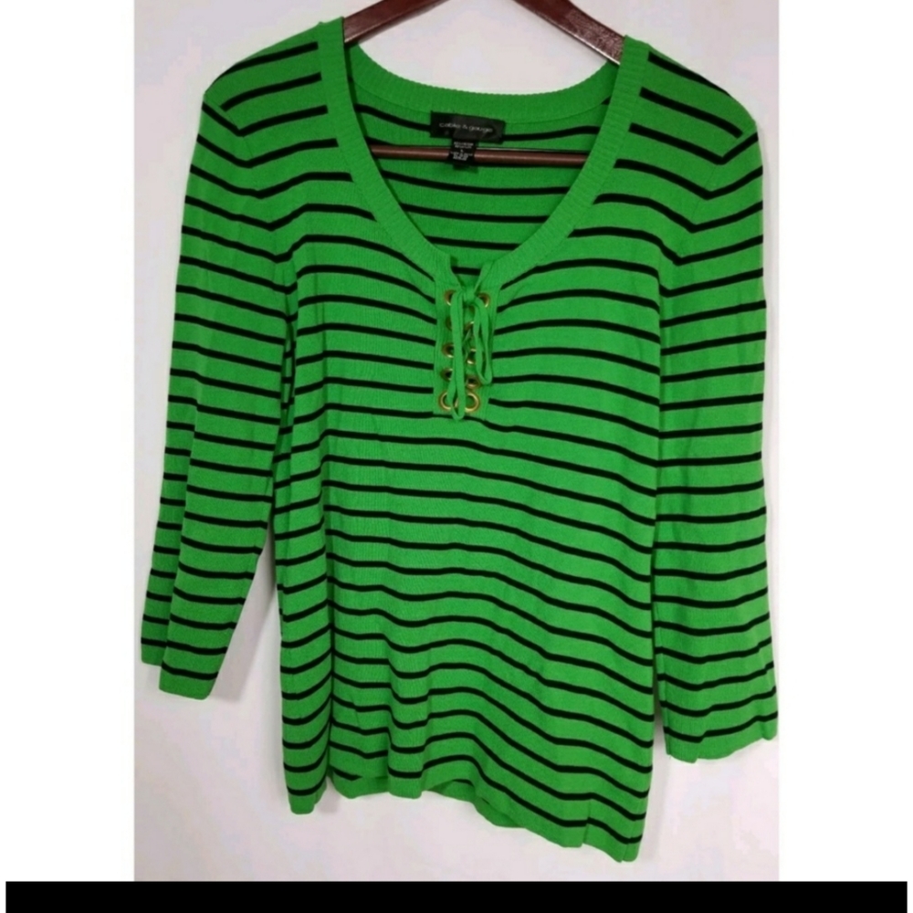 Cable And Gauge Sweater VNeck Grommet Lace…